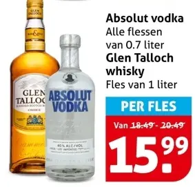Aanbieding: Absolut vodka / Glen Talloch whisky