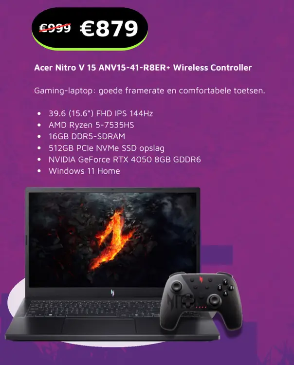 Aanbieding: Acer Nitro V 15 ANV15-41-R8ER+ Wireless Contr