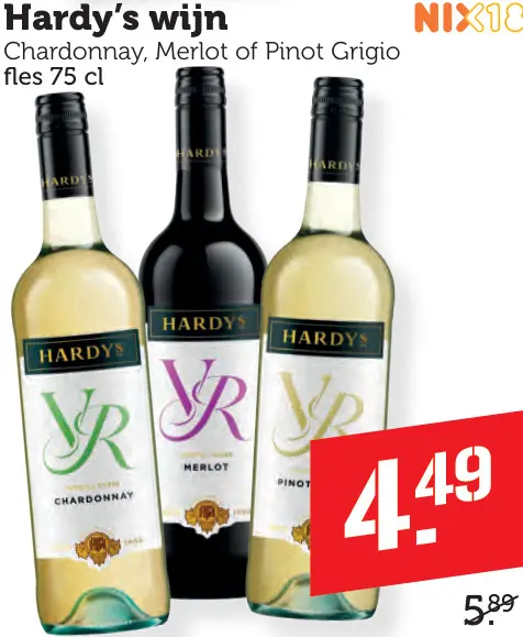 Aanbieding: Hardy's Chardonnay, Merlot of Pinot Grigio