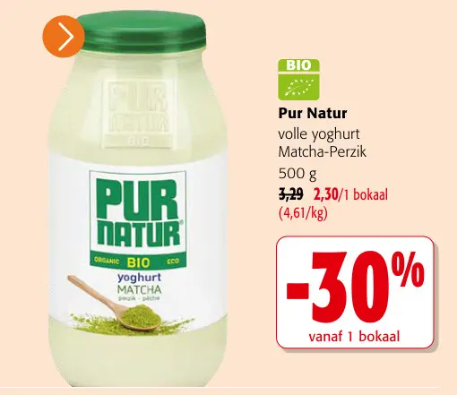 Promotie: volle yoghurt Matcha-Perzik