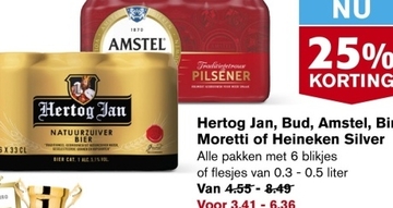 Aanbieding: Hertog Jan, Bud, Amstel, Birra Moretti of Hei