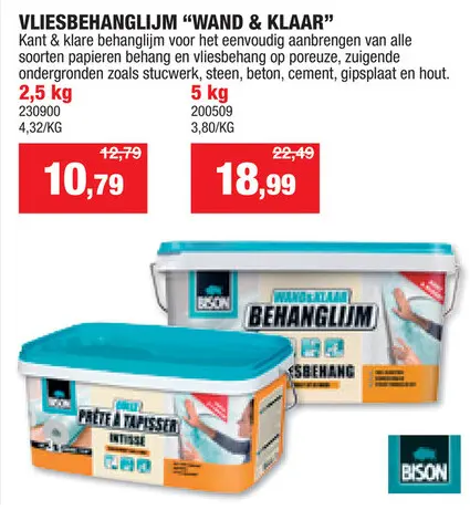 Promotie: Bison Wand&Klaar behanglijm voor vliesbehang 5kg