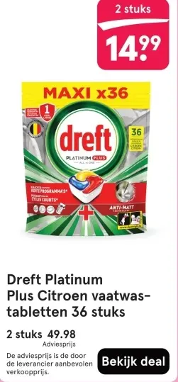 Aanbieding: Dreft Platinum Plus Citroen vaatwas-tabletten