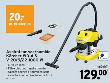 Offre: Aspirateur sec/humide Kärcher WD 4 S V-20/5/2 1000 W