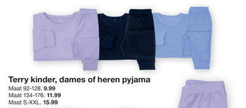 Aanbieding: Terry kinder, dames of heren pyjama