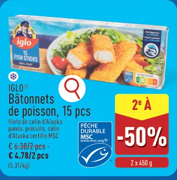 Offre: Bâtonnets de poisson, 15 pcs