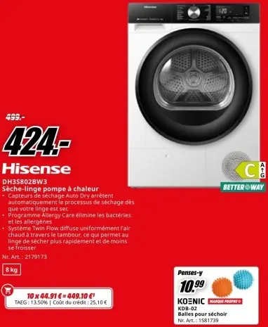 Offre: Hisense Sèche-linge pompe à chaleur