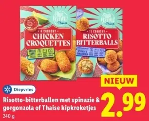 Aanbieding: Risotto-bitterballen met spinazie & gorgonzola of Thaise kipkroketjes