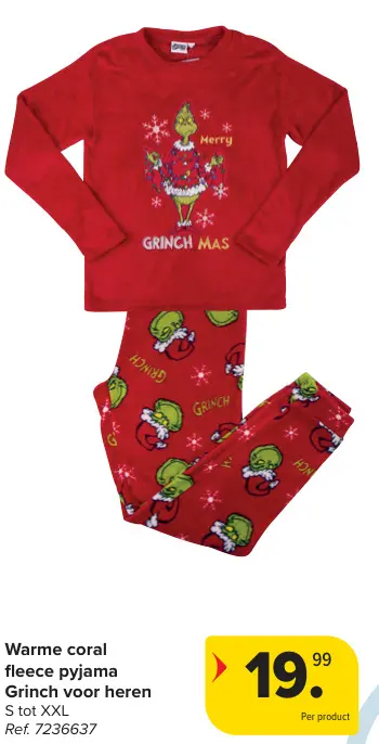 Promotie: Warme coral fleece pyjama Grinch