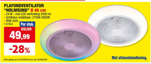 Promotie: Reality Holmsund LED plafondventilator 24W wit