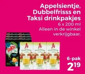 Aanbieding: Appelsientje, Dubbelfrisss en Taksi drinkpakjes