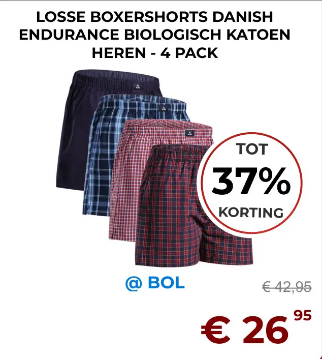 Aanbieding: Losse boxershorts Danish endurance biologisch katoen heren