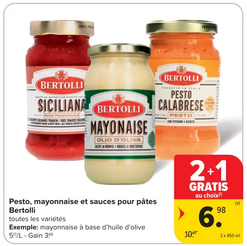 Offre: Pesto, mayonnaise et sauces pour pâtes