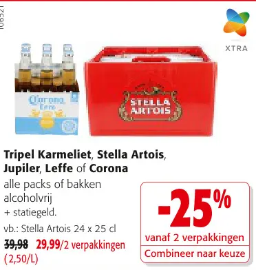 Promotie: Tripel Karmeliet, Stella Artois, Jupiler, Leffe of Corona