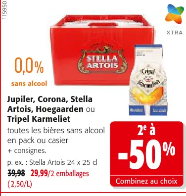 Offre: Jupiler, Corona, Stella Artois, Hoegaarden ou Tripel Karmeliet