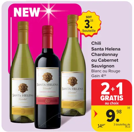 Offre: Chili Santa Helena Chardonnay ou Cabernet Sauvignon Blanc ou Rouge