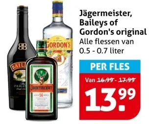 Aanbieding: Jägermeister, Baileys of Gordon's original
