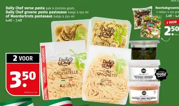 Aanbieding: Daily Chef verse pasta, Daily Chef groene pesto pastasaus of Noordertrots pastasaus