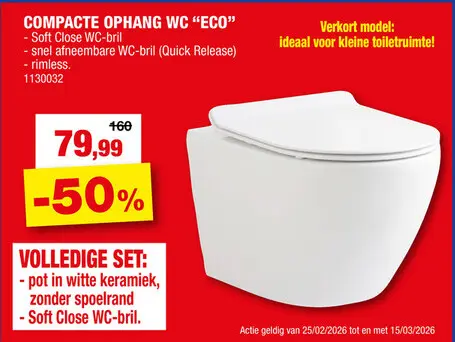 Promotie: Aloni Eco Rimless ophang-WC glanzend wit