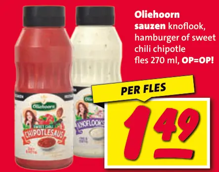 Aanbieding: Sauzen knoflook, hamburger of sweet chili chipotle