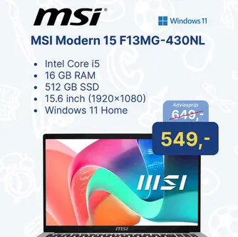 Aanbieding: MSI Modern 15 F13MG-430NL