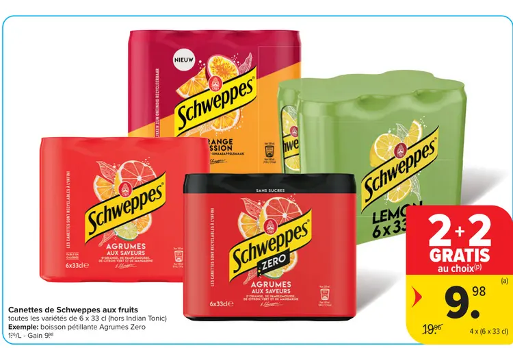 Offre: Canettes de Schweppes aux fruits