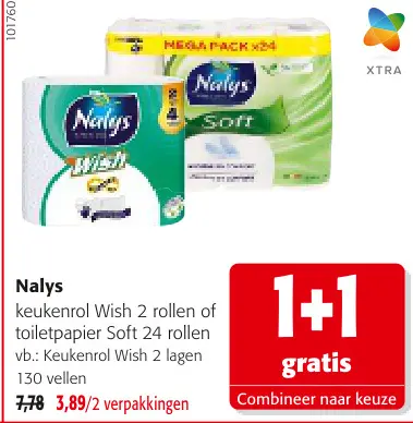 Promotie: Nalys keukenrol Wish of toiletpapier Soft