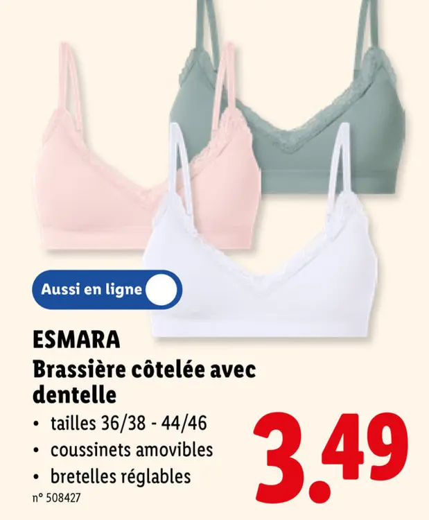 Offre: Brassière côtelée avec dentelle