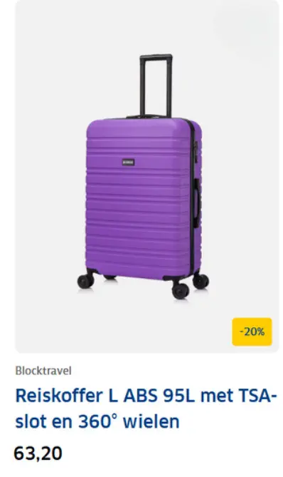 Aanbieding: Reiskoffer L ABS 95L met TSA-slot en 360° wielen