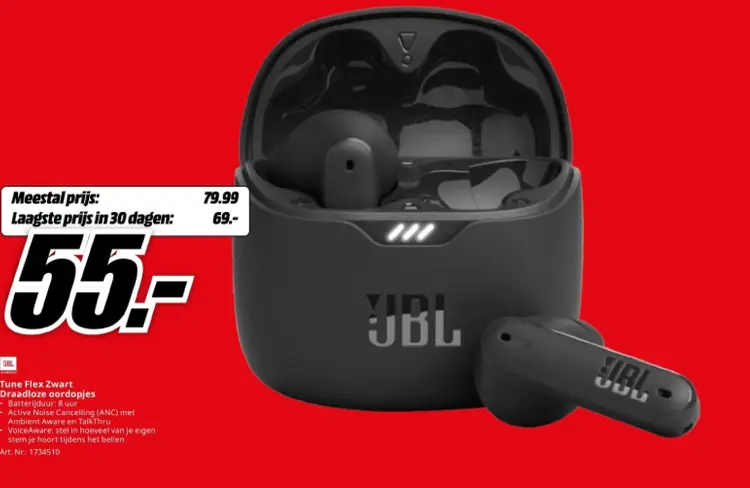 Aanbieding: Tune Flex Zwart Draadloze oordopjes