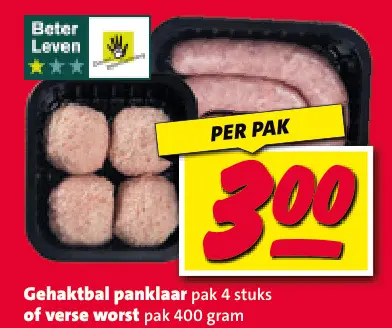 Aanbieding: Gehaktbal panklaar of verse worst