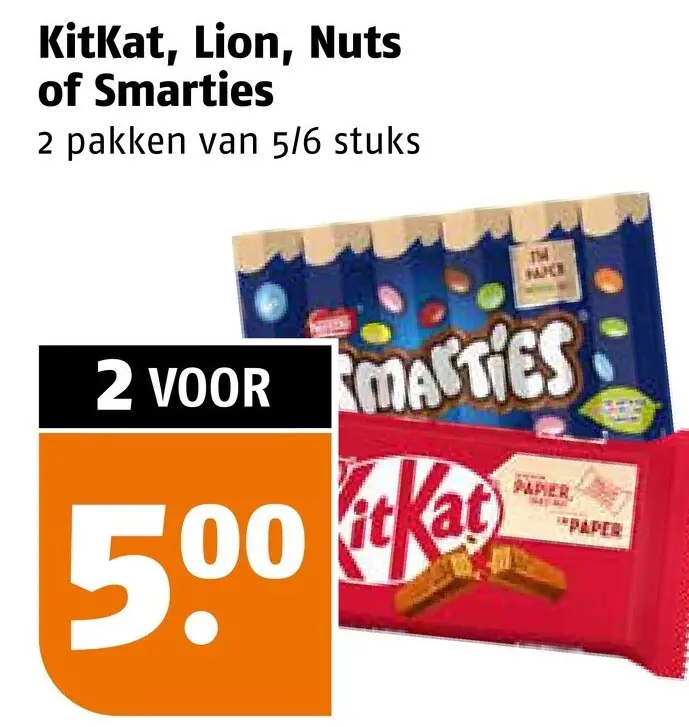 Aanbieding: KitKat, Lion, Nuts of Smarties