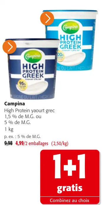 Offre: High Protein yaourt grec 1,5 % de M.G. of 5 % de M.G.
