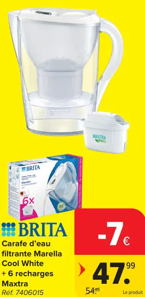 Offre: Carafe d'eau filtrante Marella Cool White + 6 recharges Maxtra