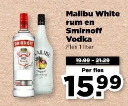 Aanbieding: Malibu White rum en Smirnoff Vodka