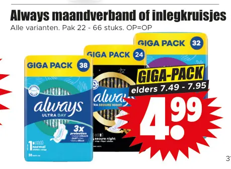 Aanbieding: Always maandverband of inlegkruisjes