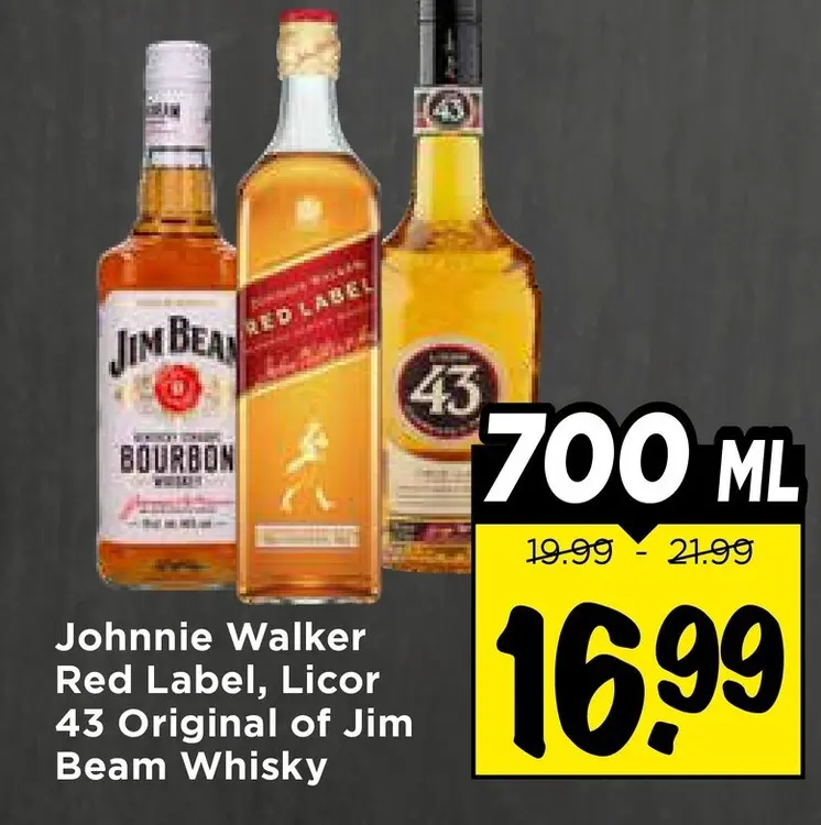 Aanbieding: Johnnie Walker Red Label, Licor 43 Original of Jim Beam Whisky