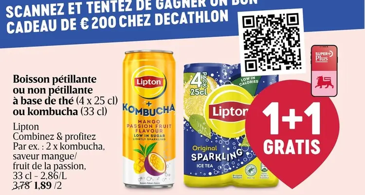Offre: Boisson pétillante ou non pétillante à base de thé ou kombucha