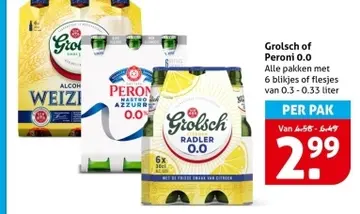 Aanbieding: Grolsch of Peroni 0.0