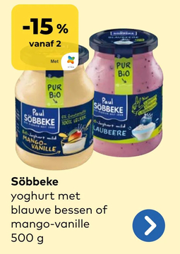 Aanbieding: Söbbeke yoghurt met blauwe bessen of mango - 