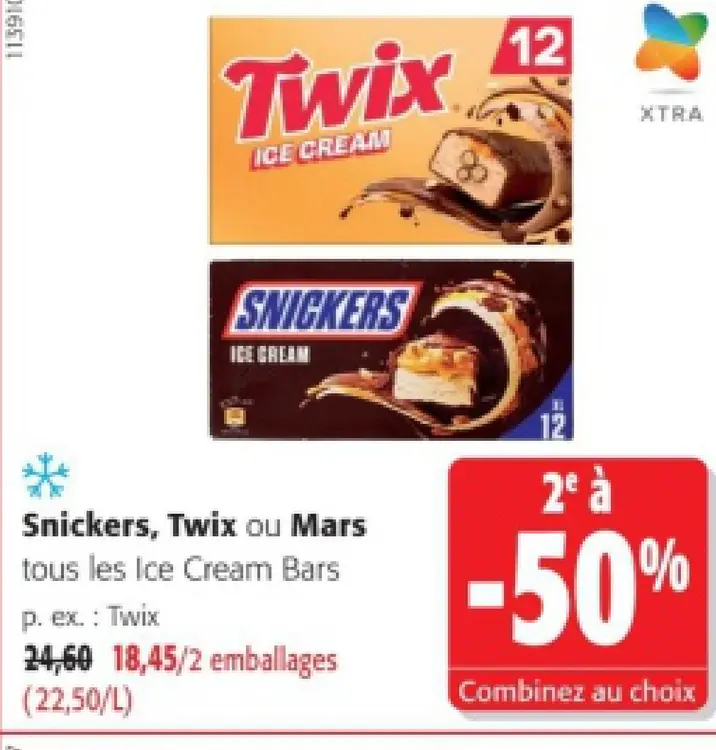 Offre: Snickers, Twix ou Mars