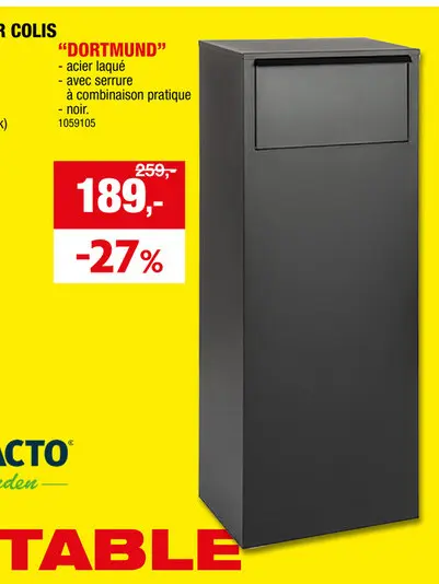 Offre: Practo Garden boàte aux lettres pour paquets Dortmund acier noir mat + serrure à  combinaison