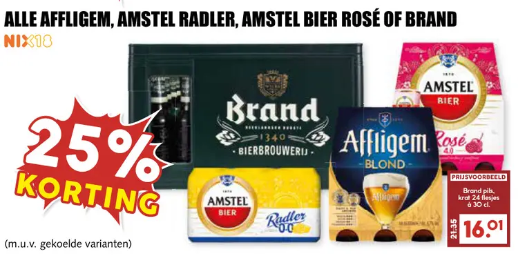 Aanbieding: Alle Affligem, Amstel radler, Amstel bier rosé of Brand