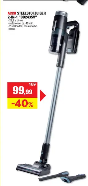 Promotie: DOMO DO243SV 2-in-1 draadloze steelstofzuiger zonder zak 22,2V