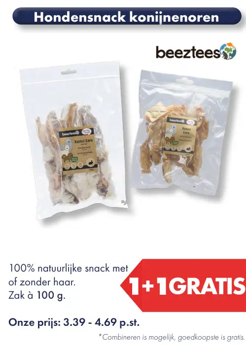 Aanbieding: Hondensnack konijnenoren
