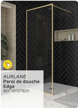Offre: Douche à l'italienne - aurlane - edge 90 x 200cm - profilé or - verre transparent 6 mm