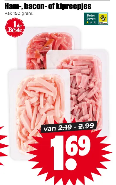 Aanbieding: Ham-, bacon- of Kipreepjes