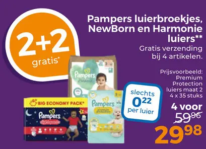 Aanbieding: Pampers luierbroekjes, NewBorn en Harmonie luiers