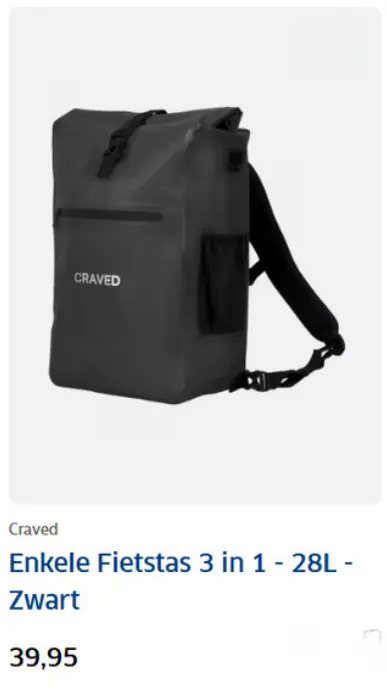 Aanbieding: Craved Enkele Fietstas 3 in 1 - 28L - Zwart