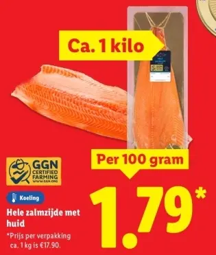 Aanbieding: Hele zalmzijde met huid
